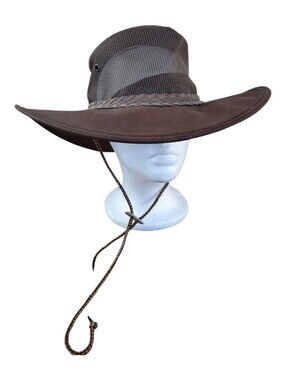 Barmah Cotton Canvas Drover Brown 1057BR Western Mesh Brim Sun Hat UPF 50+